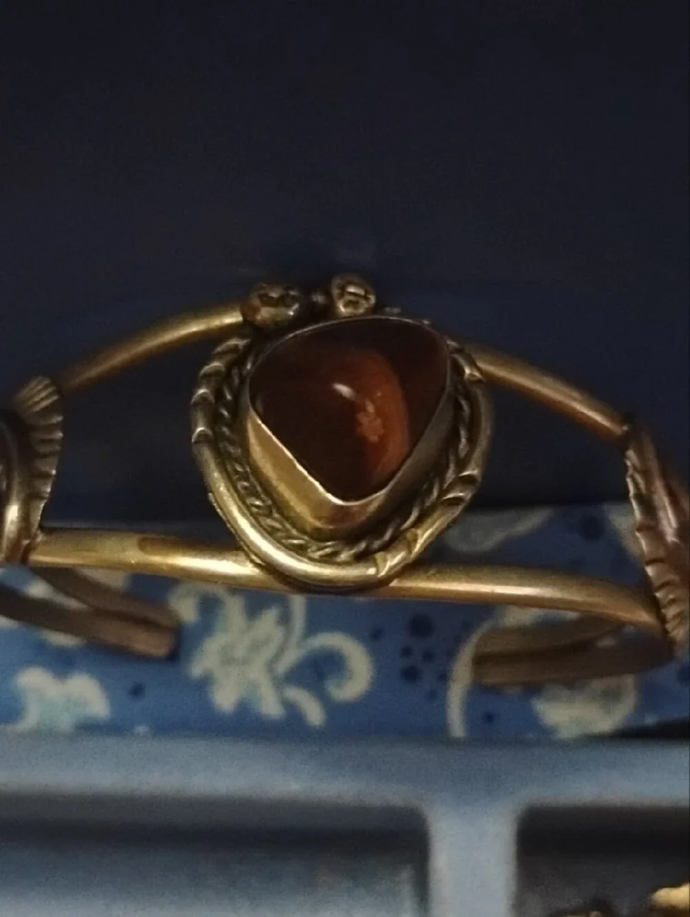 Source Unknown Silver Cuff Bracelet with Brown Tiger's Eye